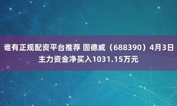 谁有正规配资平台推荐 固德威（688390）4月3日主力资金净买入1031.15万元